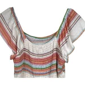 Andree By Unit Rushed Blouse Top Women’s Sz S Striped Rainbow Beach Summer NWT